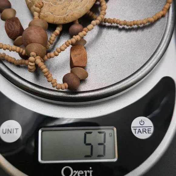 Slip On 20 Inch Wood And Jasper Stone Carved Floral Necklace B991 - Picture 7 of 7